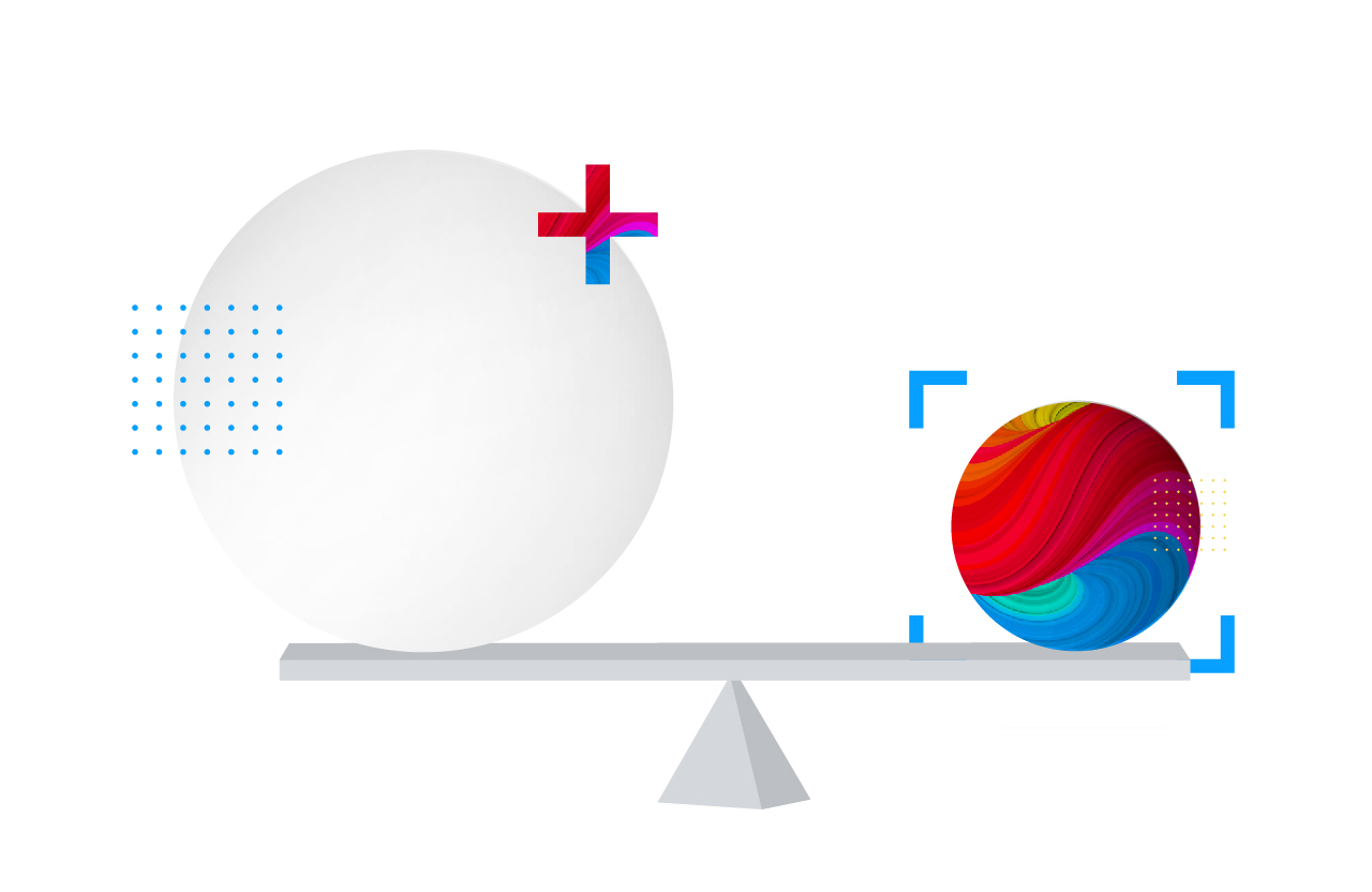 A scale with two balls on either side, in perfect balance