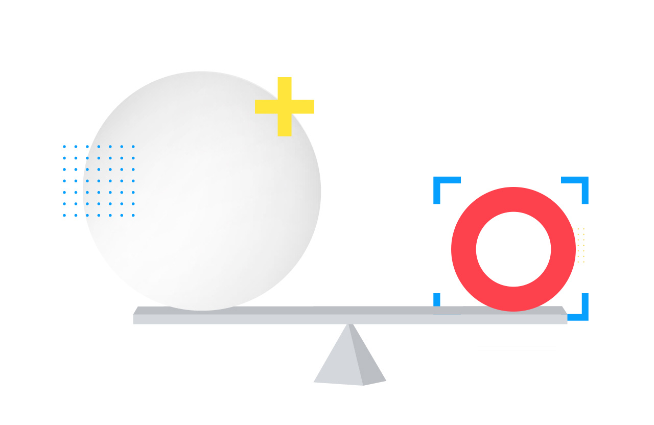 Large sphere and small sphere perfectly balanced on a scale