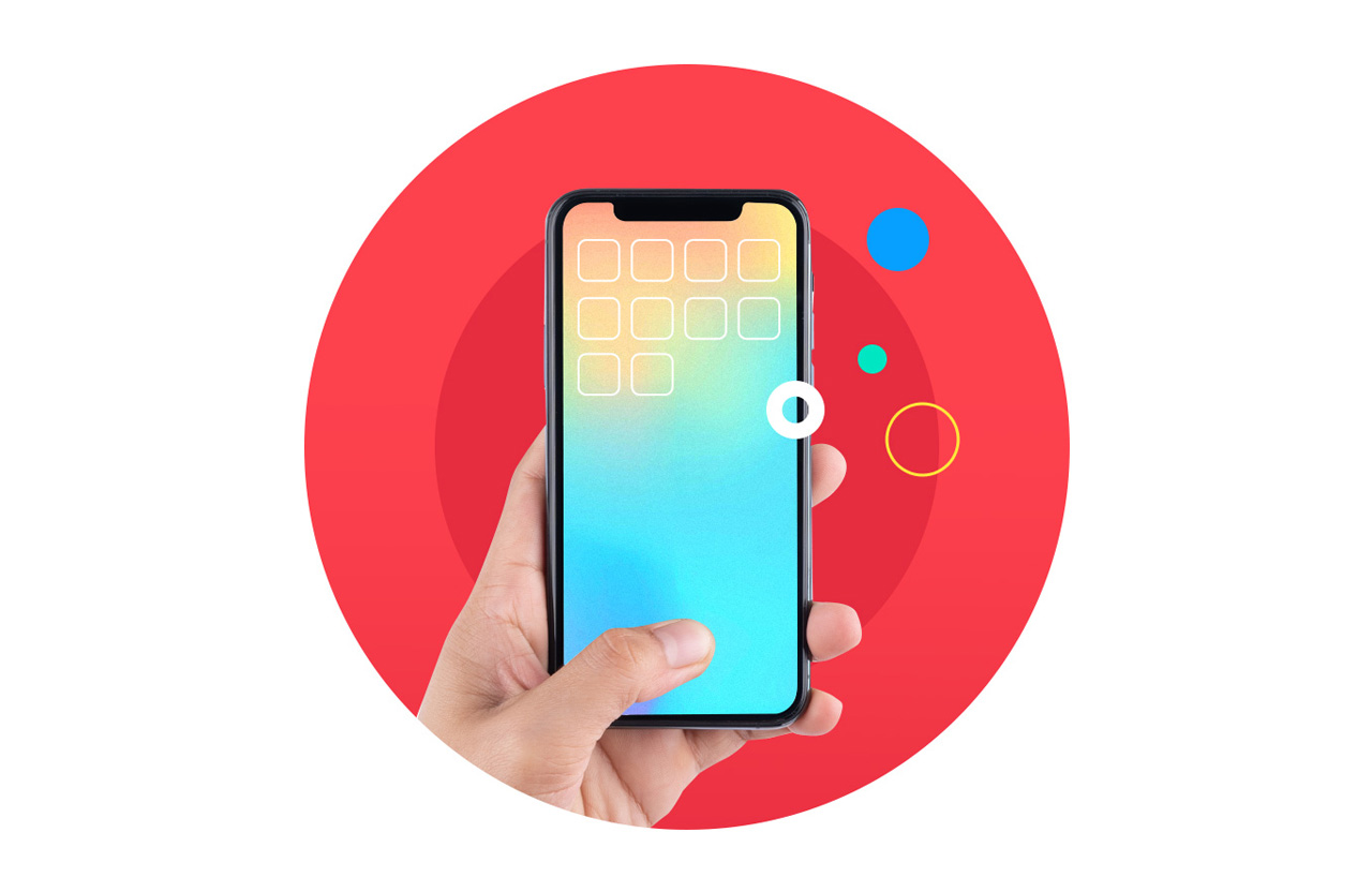 Hand holding smartphone with colorful screen display