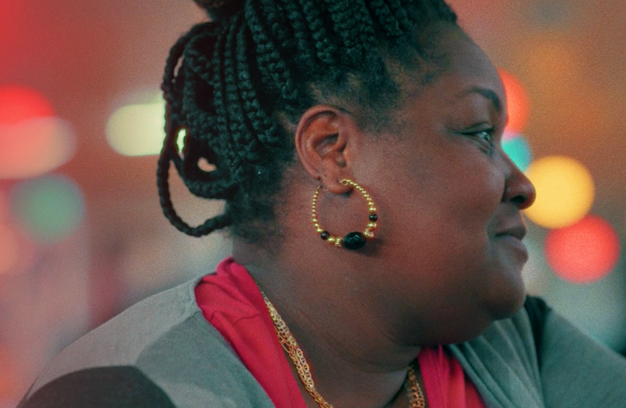 A content mother looking off to the distance