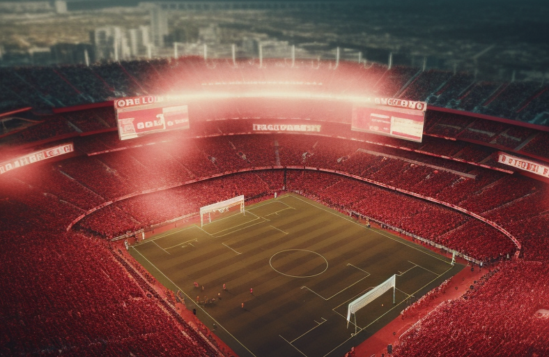 Birds eye view of a soccer stadium