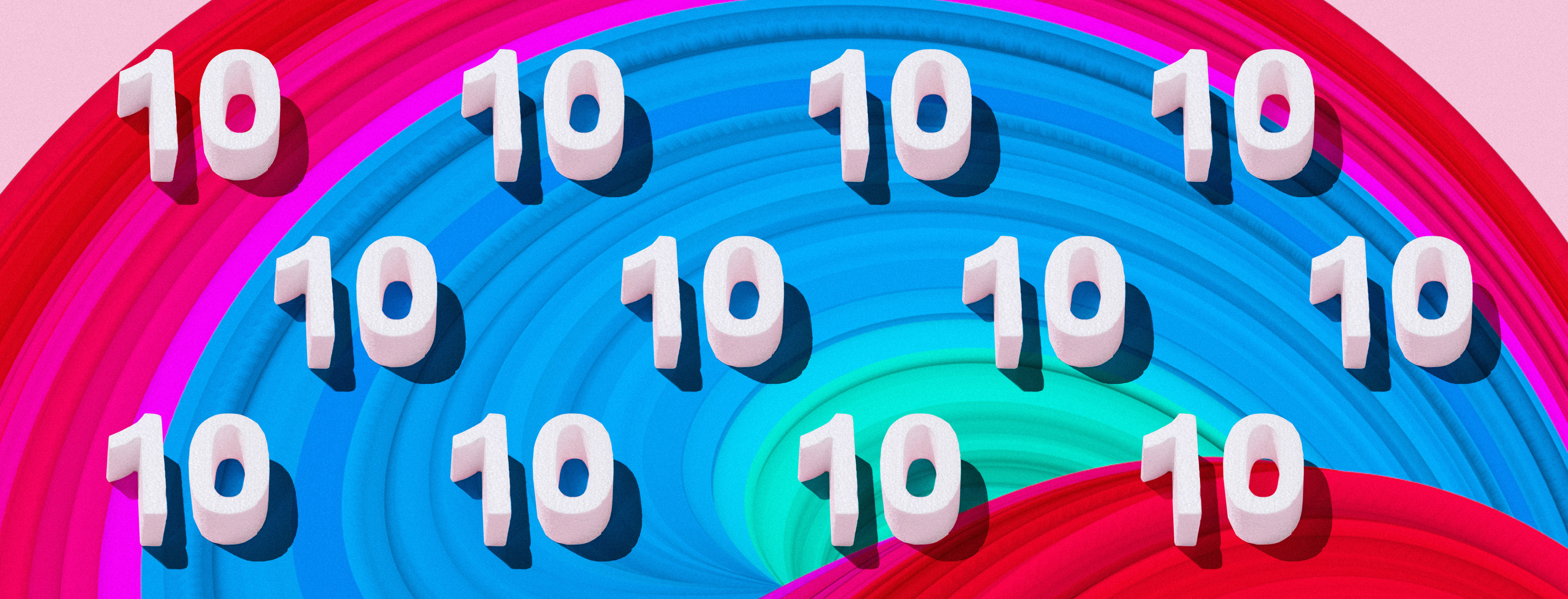 The number 10 repeated on a colorful background