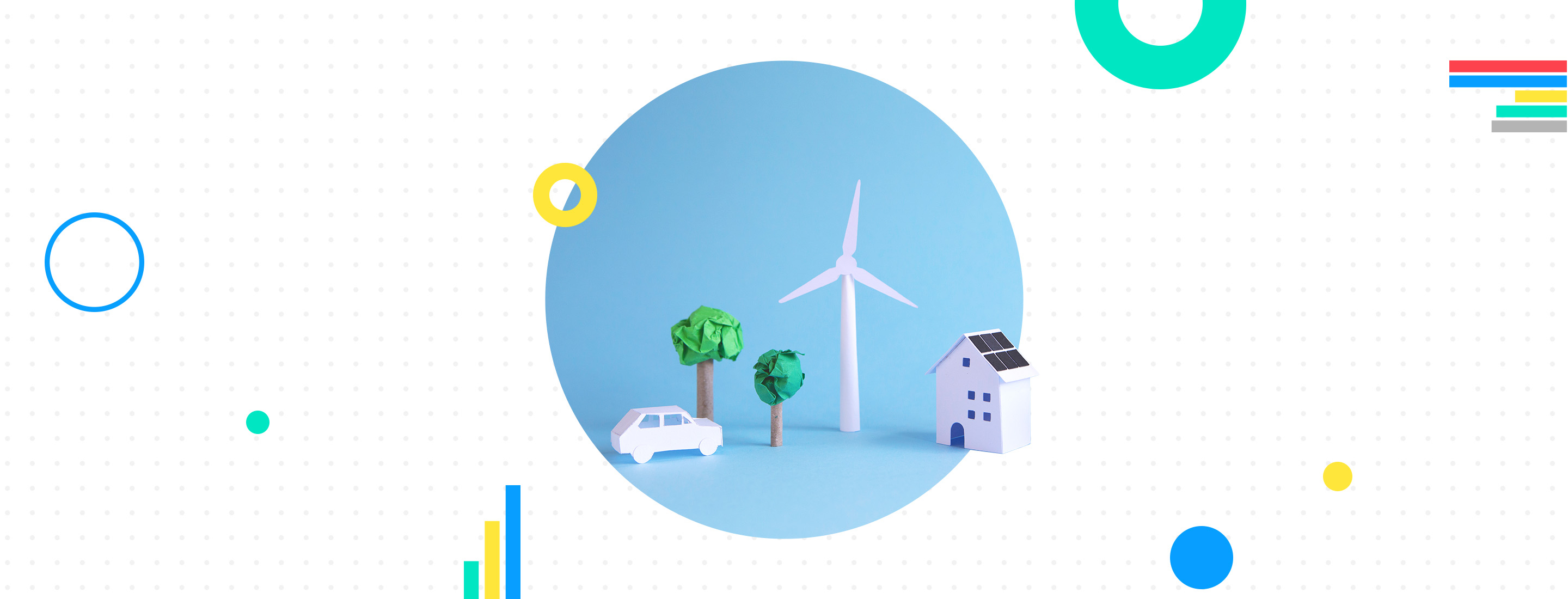 Header image showing a house with solar panels, windmill, car and trees made from paper.