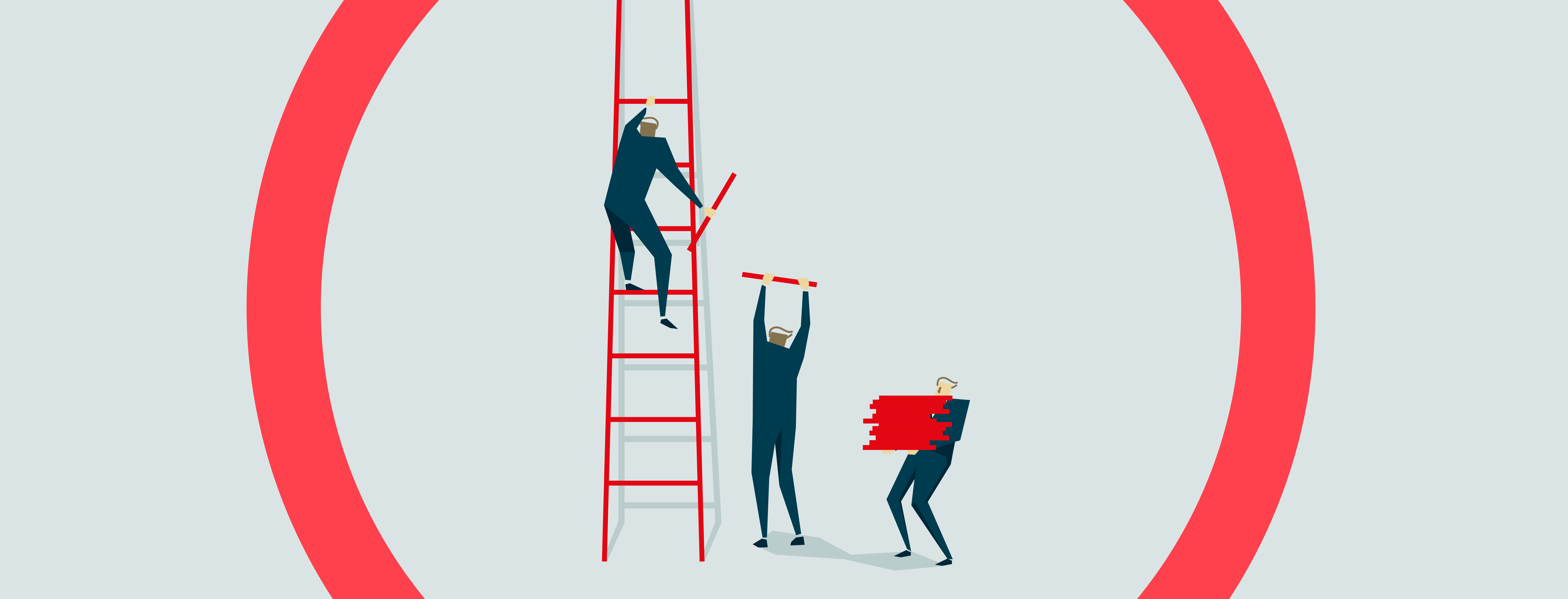 Illustration of three business people building a ladder 