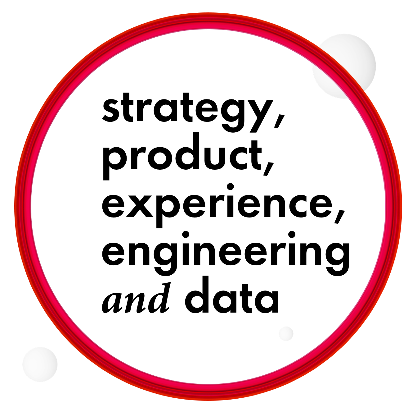Graphic displays words: strategy, product, experience, engineering and data.