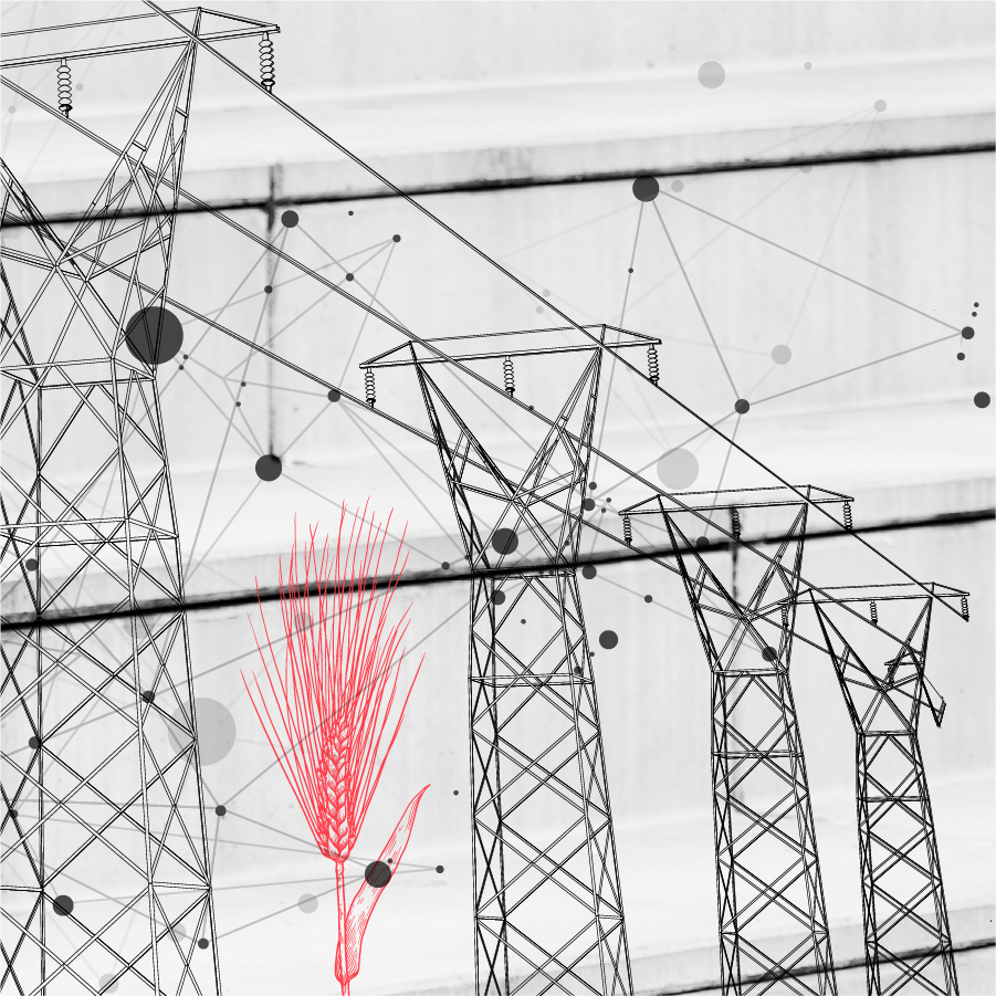 four transmission towers in a line