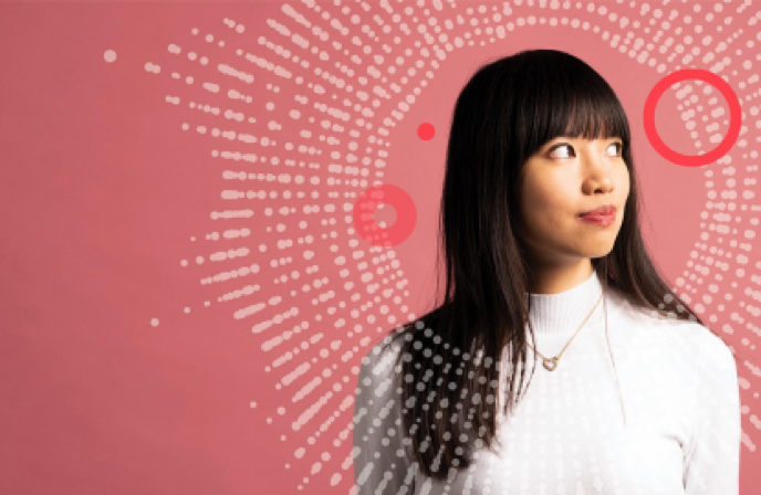 person in the middle of a circle of data