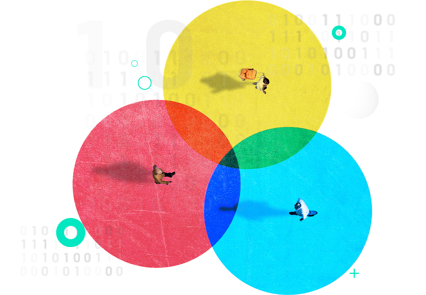 People from above inside colorful circles showing how the values intersect