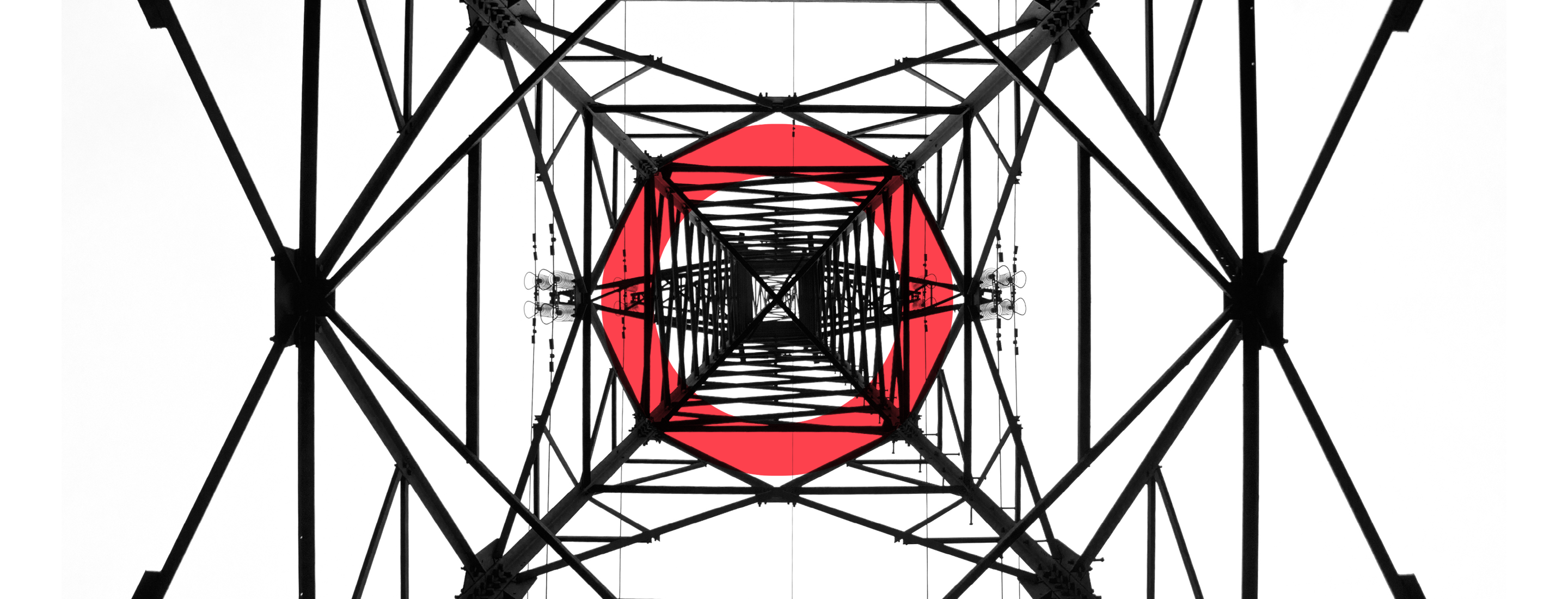 Pattern of linked geometrical shapes forms a bottom-to-top perspective within transmission tower