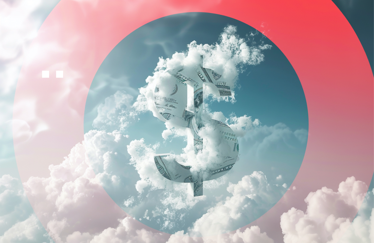 dollar sign suspended in the clouds