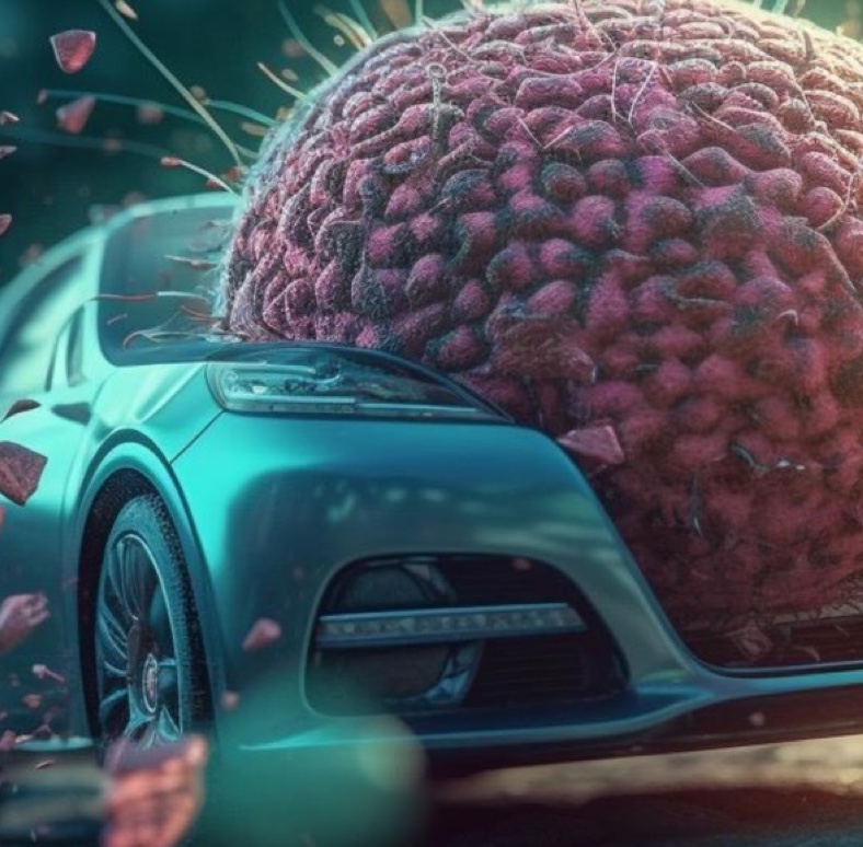 Breast cancer cells being attacked by CAR T-cells