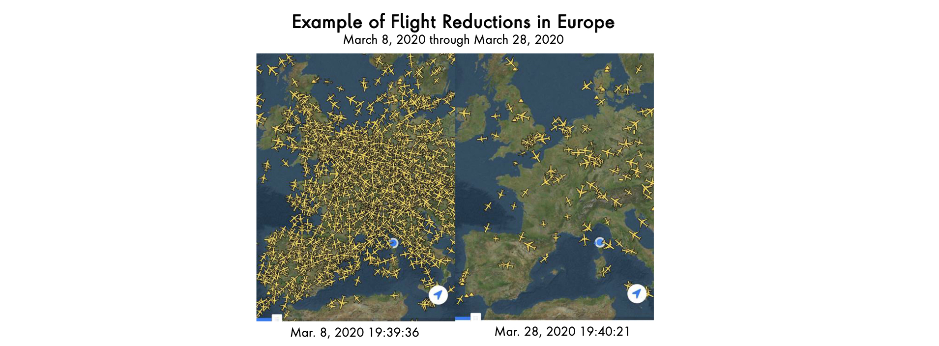 Map showing the decline in flights