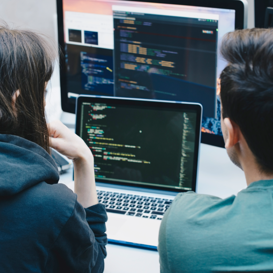 Image with lady looking at laptop screen