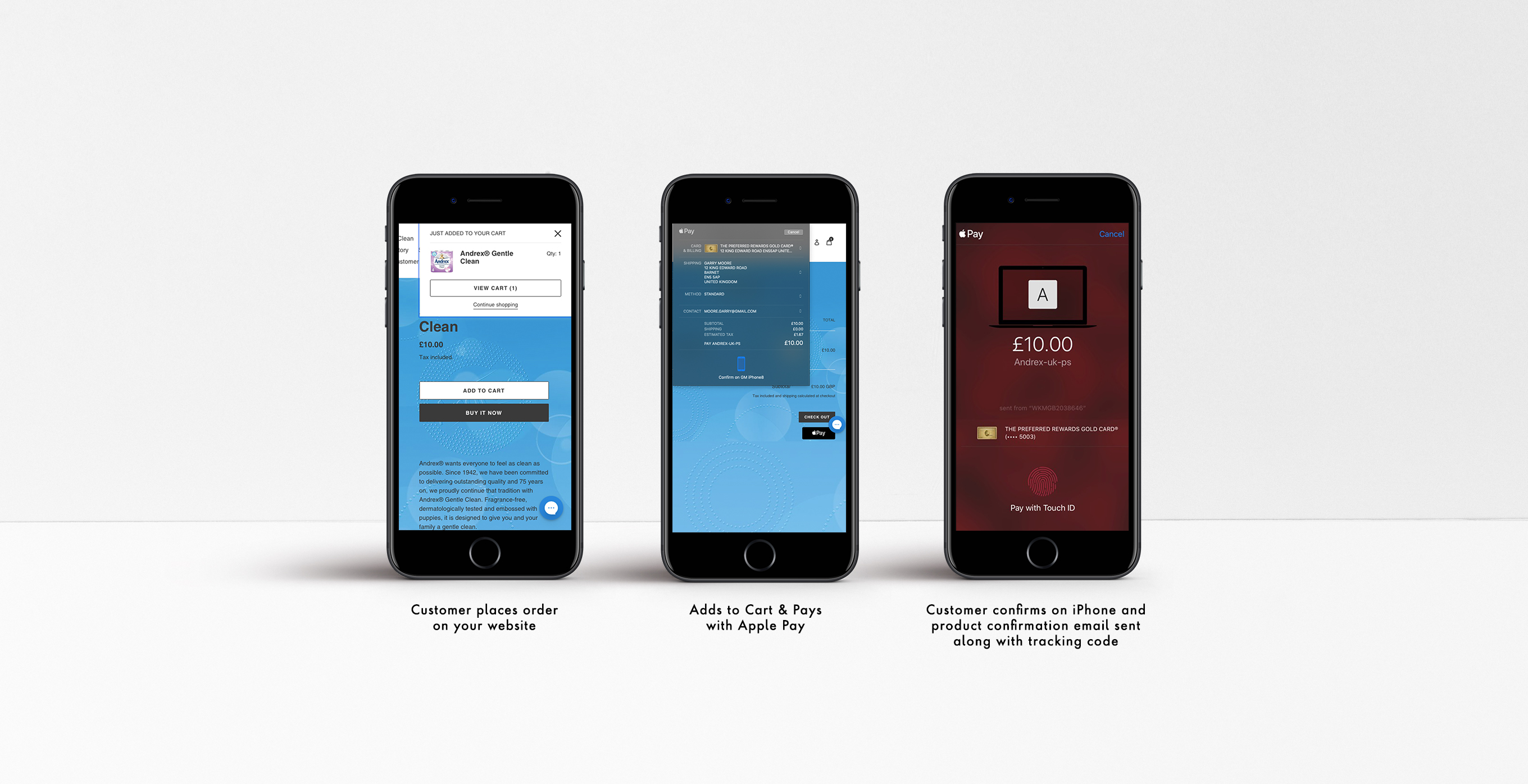 Screenshots of direct to consumer customer facing interface