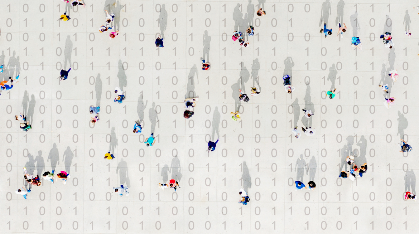 People on a field of data