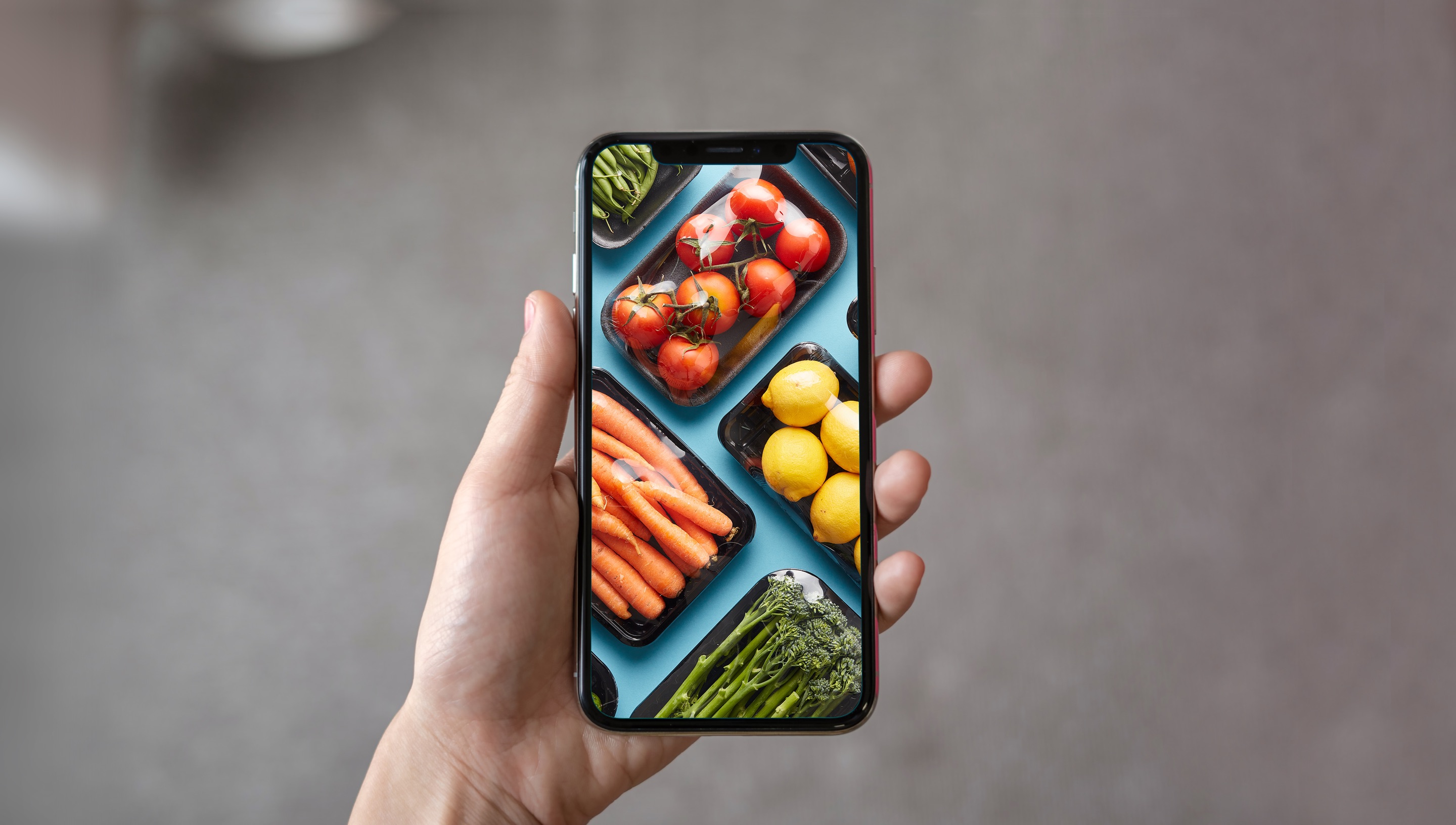 Smartphone displaying seasonal vegetables