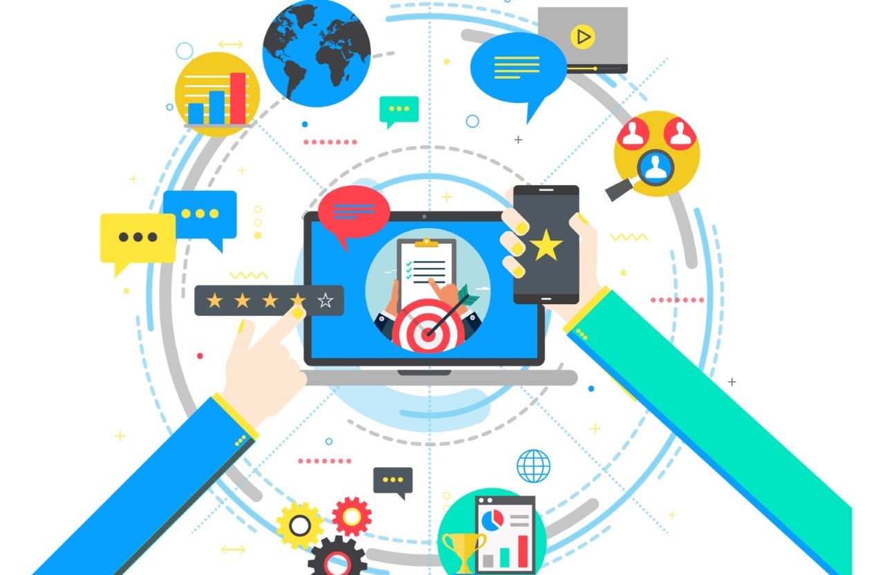 Photo realistic hand with open palm holding a glowing red globe aperture with radiating circles