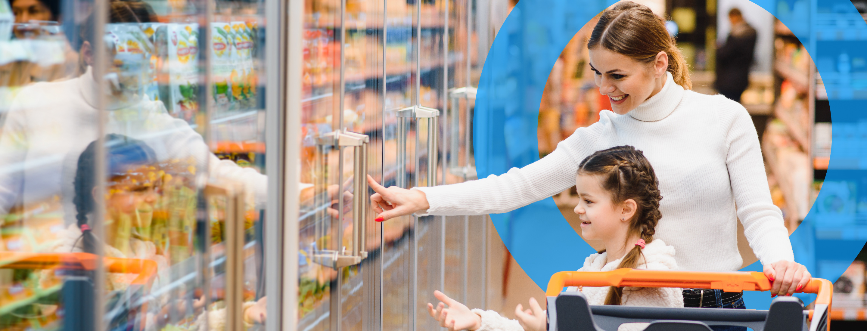 Mom and daughter shop in a grocery store