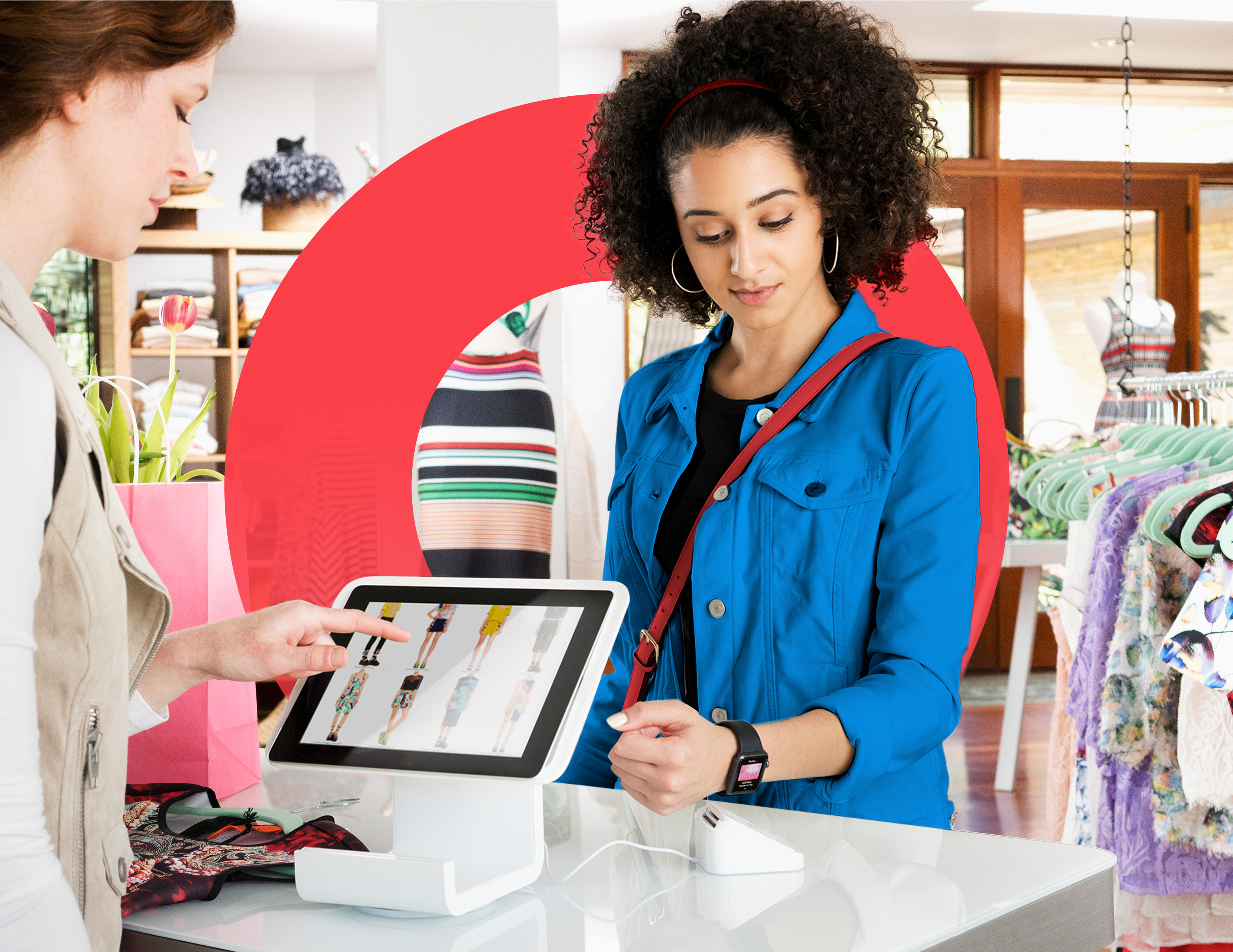 Image of woman paying at the cashier with her smart watch