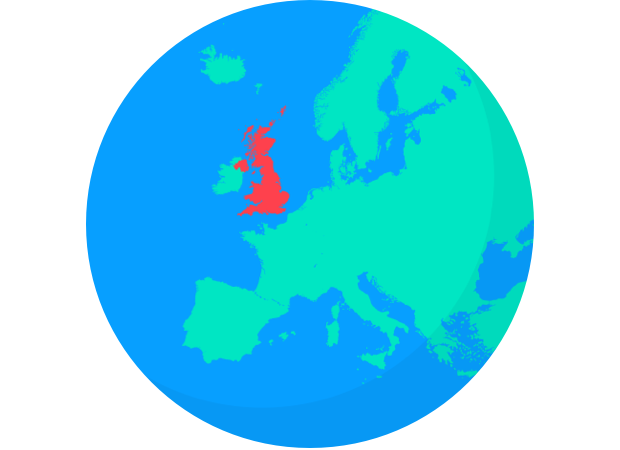 Globe graphic featuring the U.K.