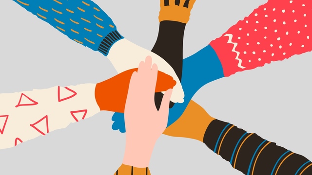 Image of hands coming together, celebrating diversity