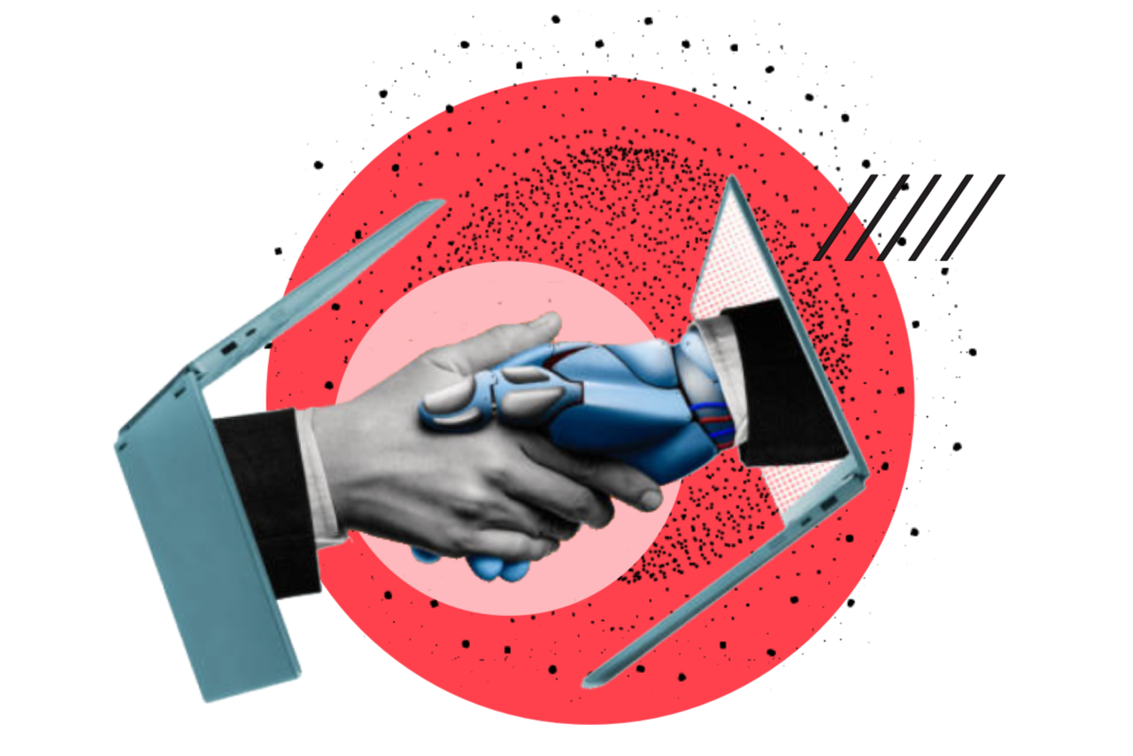 human hand shaking a robotic hand