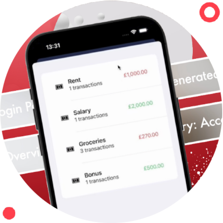 smart phone screen of a banking app with user’s transaction history