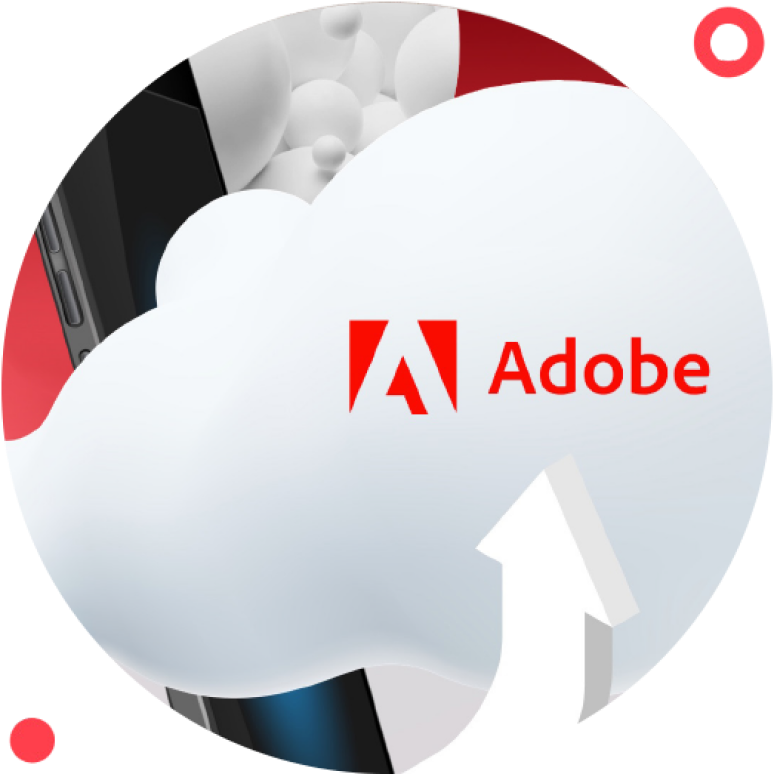 Adobe logo on a cloud above a smart phone