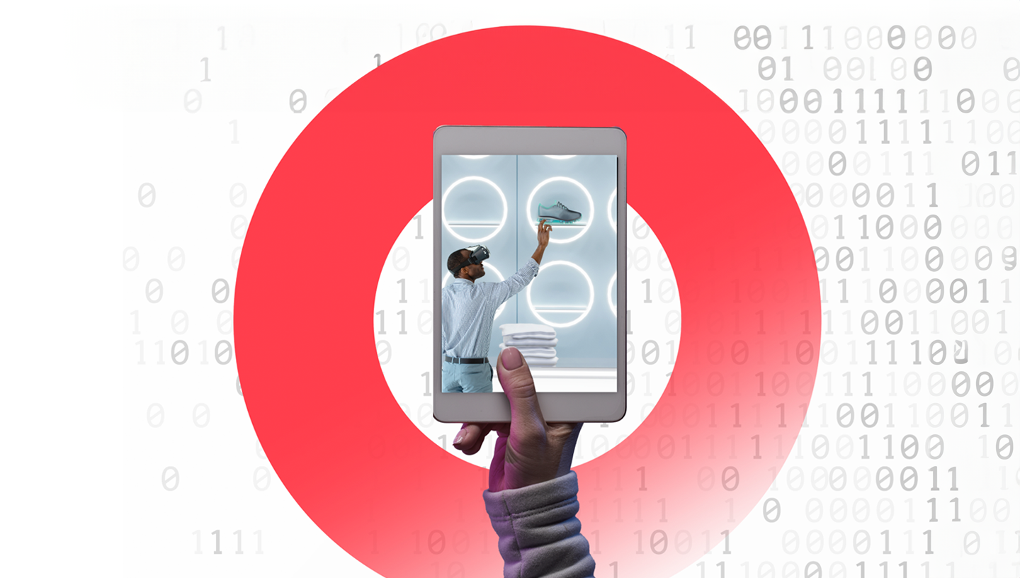 a shopper with AR headset interacting with a physical store