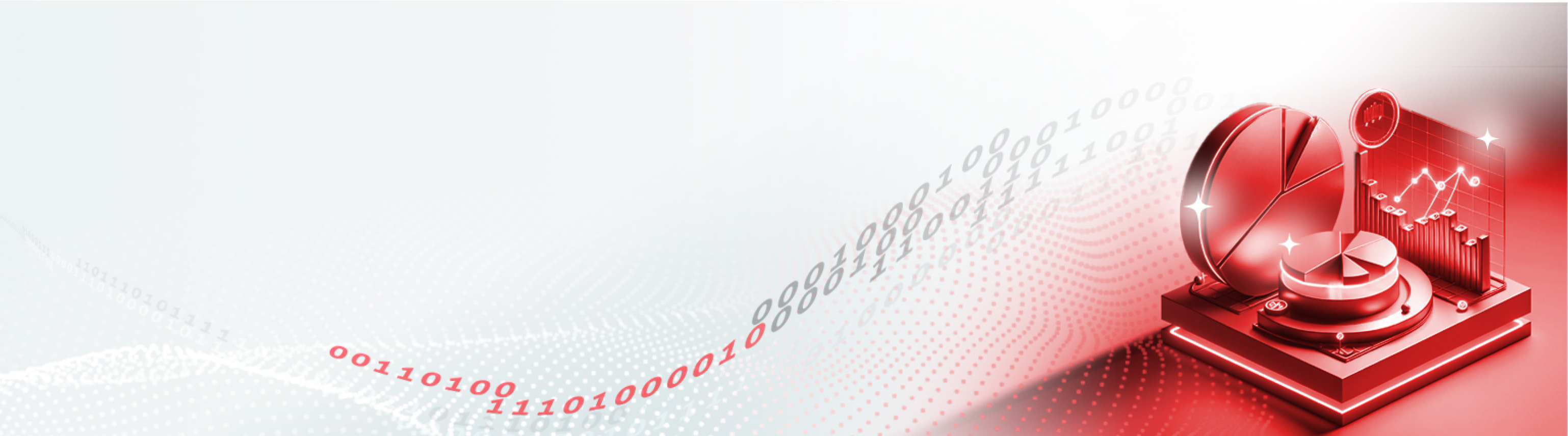 Images of red piece charts and bar chart against a background of data