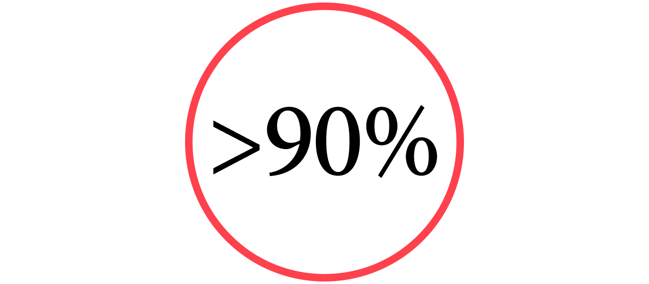 Greater than 90 percent
