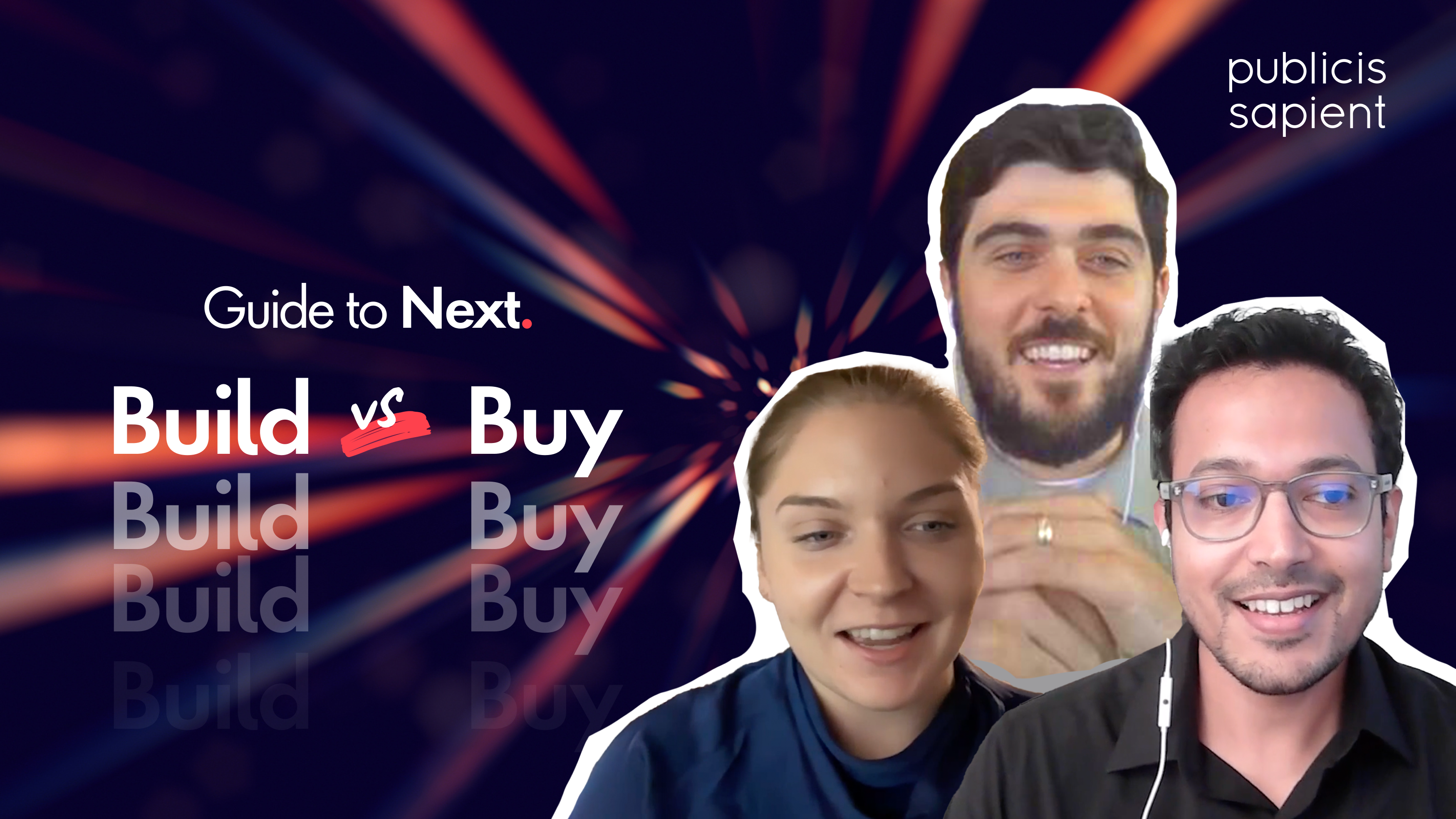 Thumbnail frame features the phrase Build AI or Buy AI? repeated and overlapping on a colorful background.